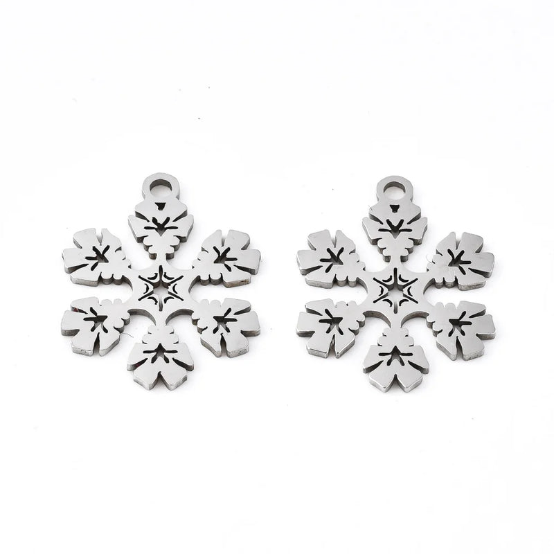 20pcs Snowflake Pendant Stainless Steel for DIY Necklace Making