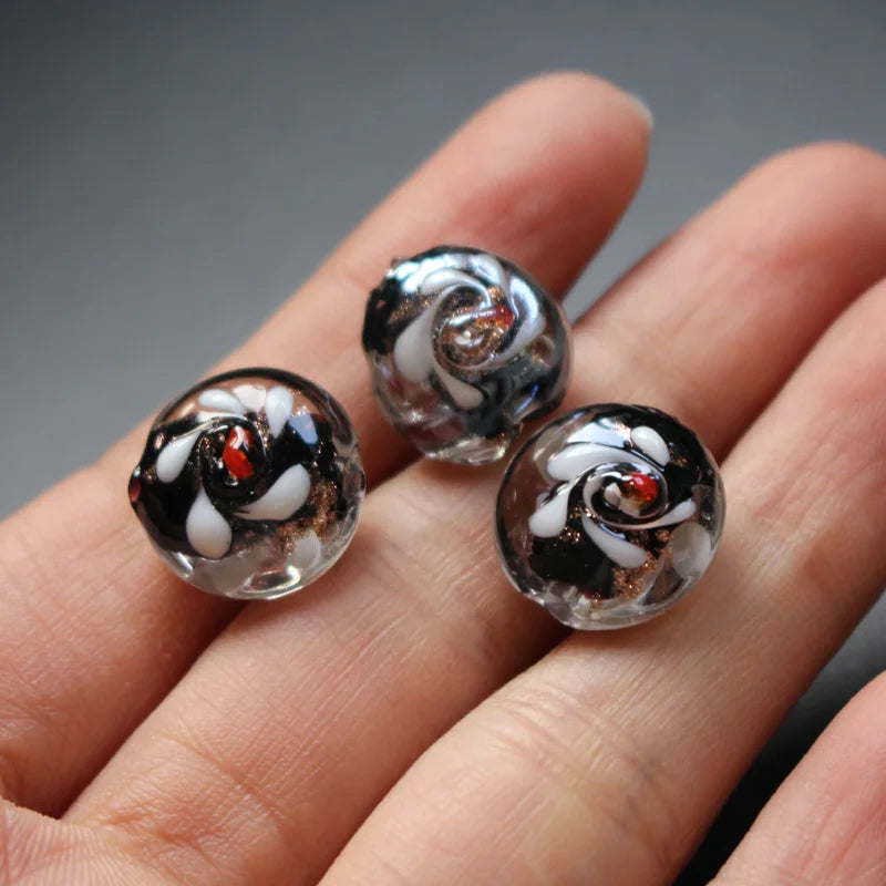 20pcs 16mm Lampwork Glass Flower Flat Beads for Jewelry Making