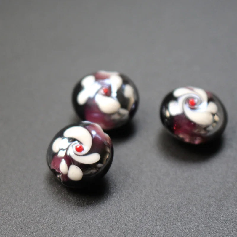 20pcs 16mm Dark Purple Lampwork Glass Flower Beads Charms