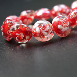 20pcs 16mm Red Lampwork Glass Beads Flower Charms for Jewelry Making