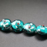 20pcs Teal Lampwork Glass Flower Beads Charms for Jewelry Making