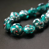 20pcs Teal Lampwork Glass Flower Beads Charms for Jewelry Making