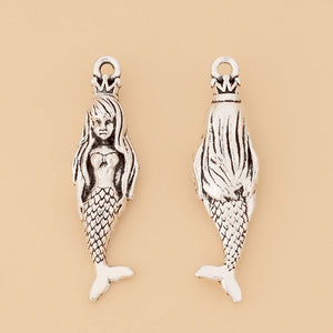 20pcs 3D Mermaid Tibetan Silver Charms for Necklace Making