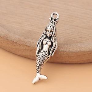 20pcs 3D Mermaid Tibetan Silver Charms for Necklace Making