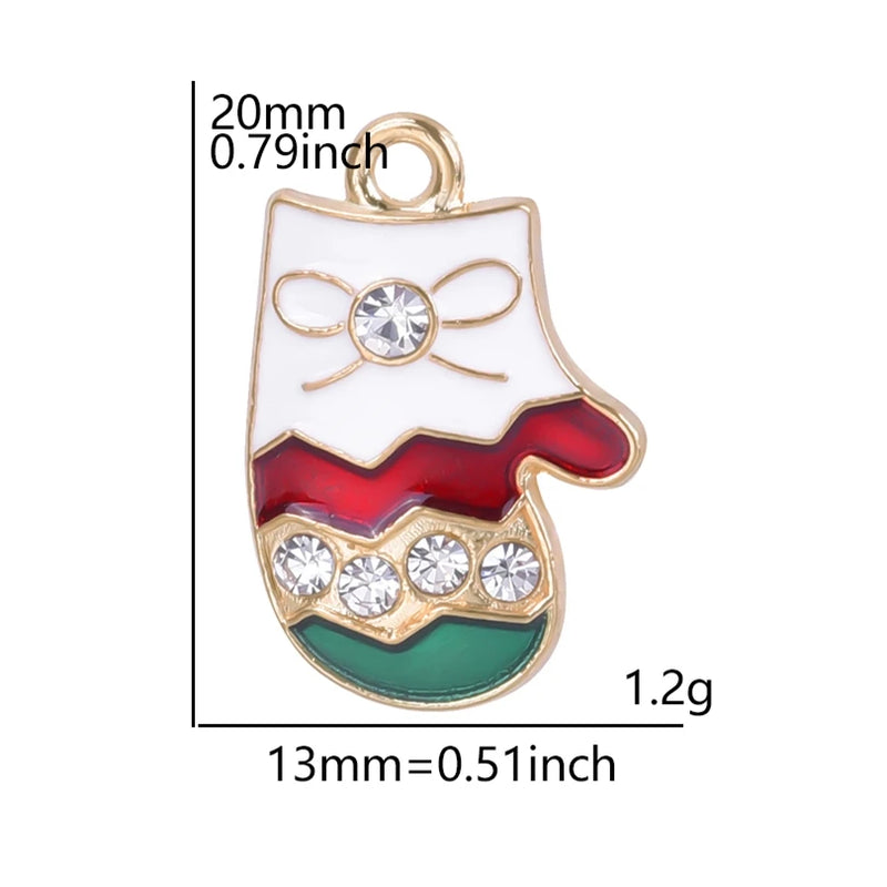 20pcs Christmas Gloves Rhinestone Enamel Charms Pendant DIY Jewelry Making