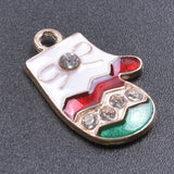 20pcs Christmas Gloves Rhinestone Enamel Charms Pendant DIY Jewelry Making