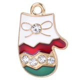 20pcs Christmas Gloves Rhinestone Enamel Charms Pendant DIY Jewelry Making