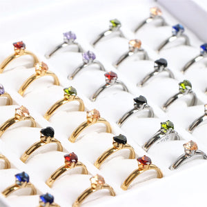 20pcs Rhinestone Crystal Steel Rings Wedding Mix