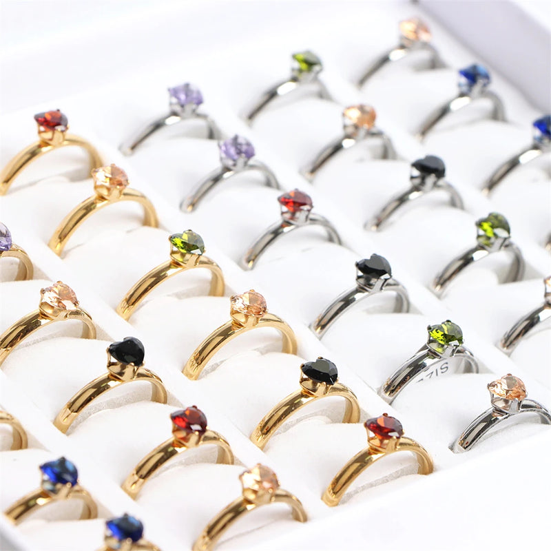 20pcs Rhinestone Crystal Steel Rings Wedding Mix
