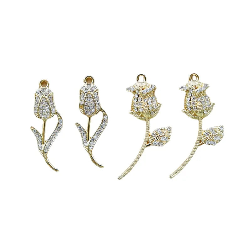 20pcs Rose Flower & Rhinestones Charms Pendants for DIY Earrings