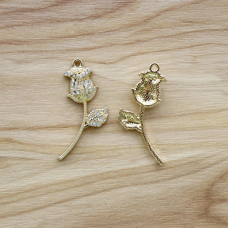 20pcs Rose Flower & Rhinestones Charms Pendants for DIY Earrings