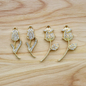 20pcs Rose Flower & Rhinestones Charms Pendants for DIY Earrings