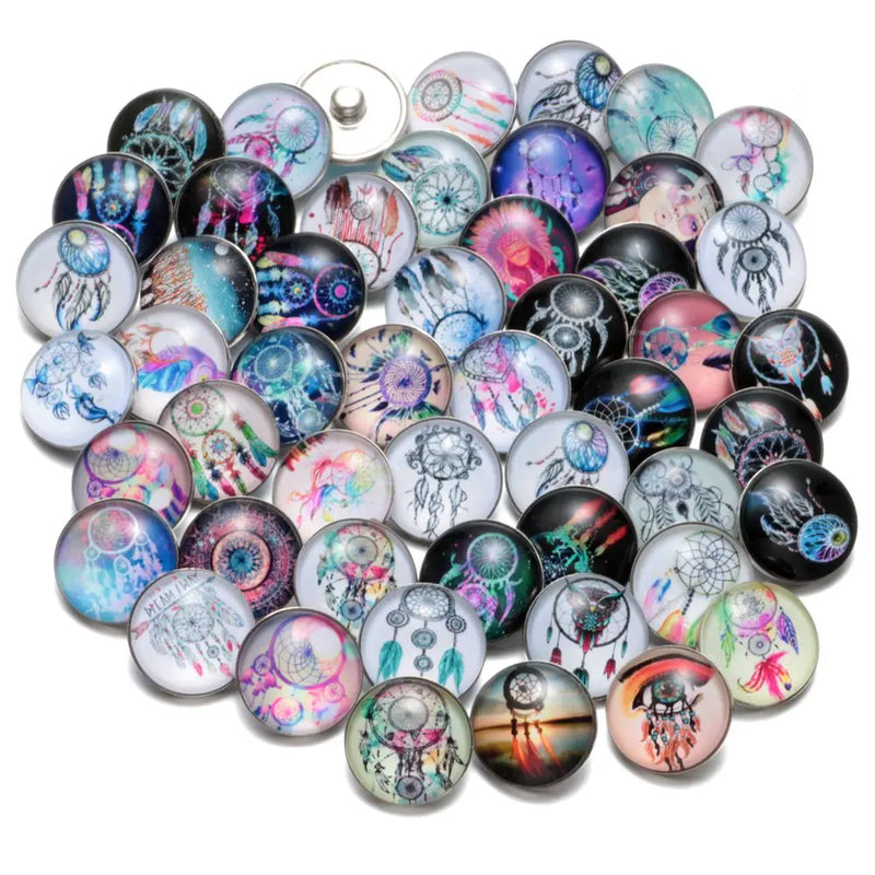 20pcs/Lot Glass Charms 18mm Snap Button Jewelry Mixed Theme Patterns