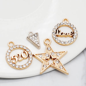 20pcs Rhinestone Star Round Geometric Charms for DIY Jewelry Making