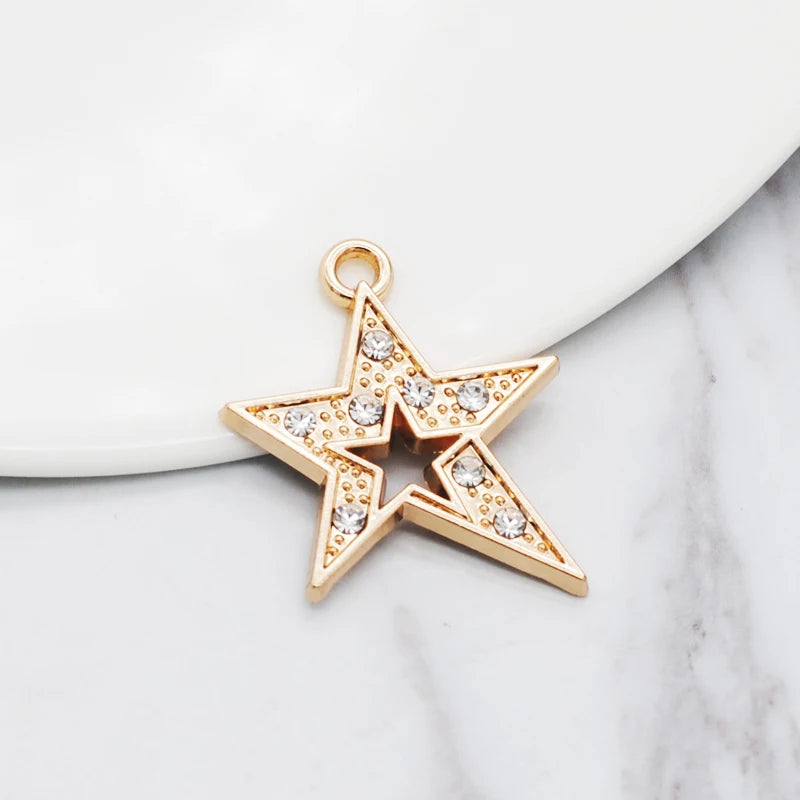20pcs Rhinestone Star Round Geometric Charms for DIY Jewelry Making