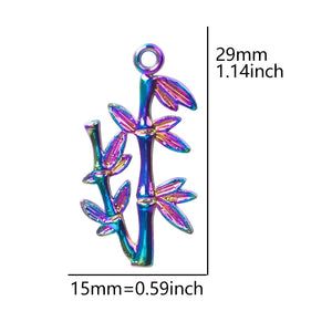20pcs Rainbow Bamboo Leaves Branch Trunk Charms for Jewelry Making