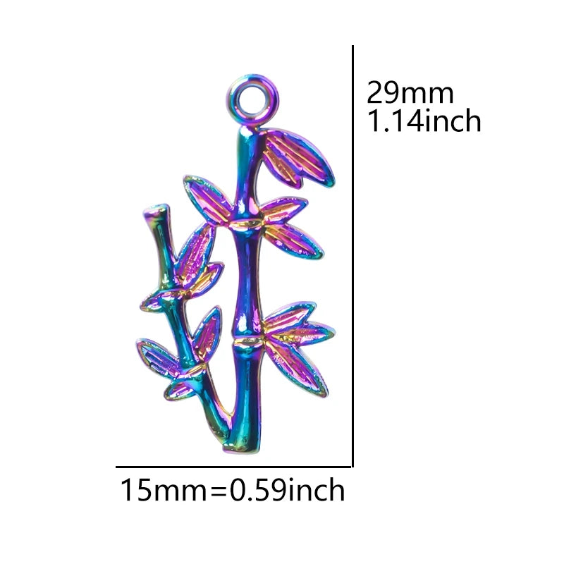 20pcs Rainbow Bamboo Leaves Branch Trunk Charms for Jewelry Making