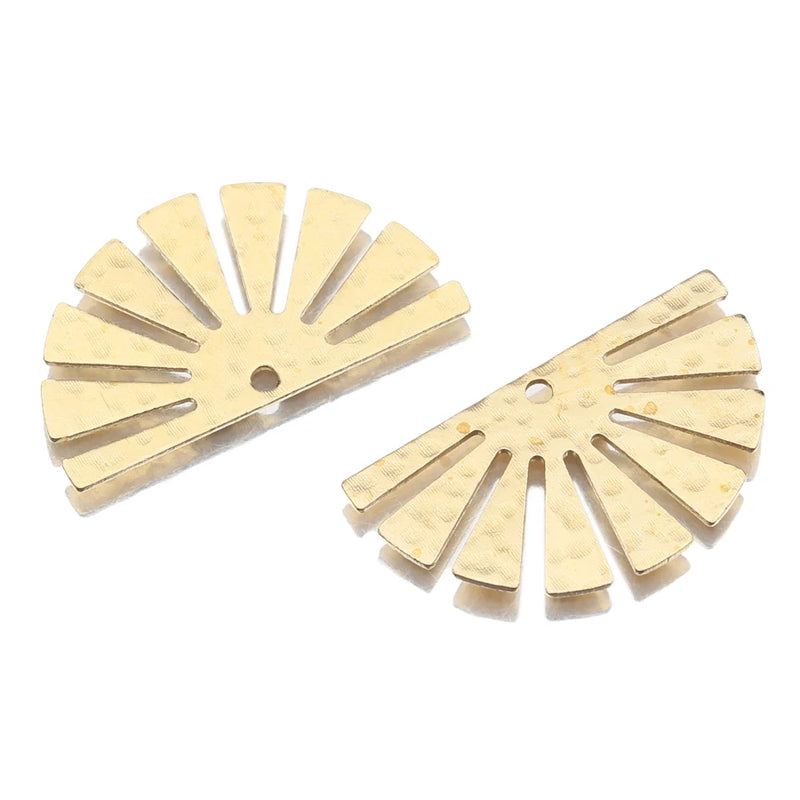 20pcs Raw Brass Textured Semicircle Sun Flower Half Round Charms