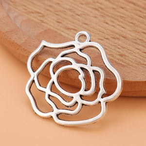 20pcs Silver Hollow Rose Flower Charms Pendants for Necklace Jewelry
