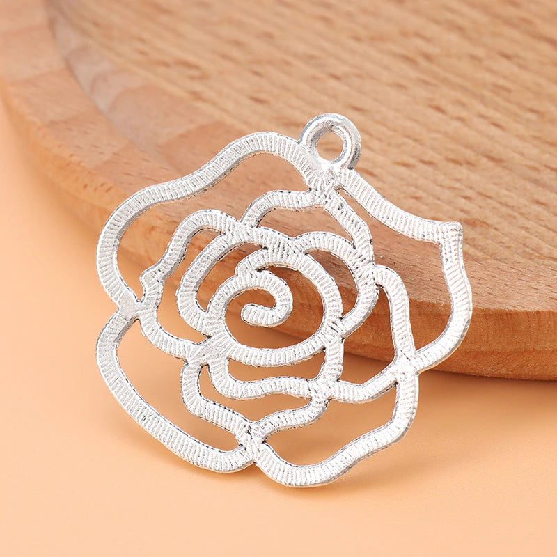20pcs Silver Hollow Rose Flower Charms Pendants for Necklace Jewelry