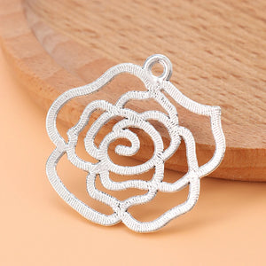 20pcs Silver Hollow Rose Flower Charms Pendants for Necklace Jewelry
