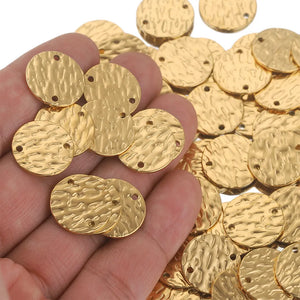 20pcs Stainless Steel Double Hole Texture Circle Earrings Connectors