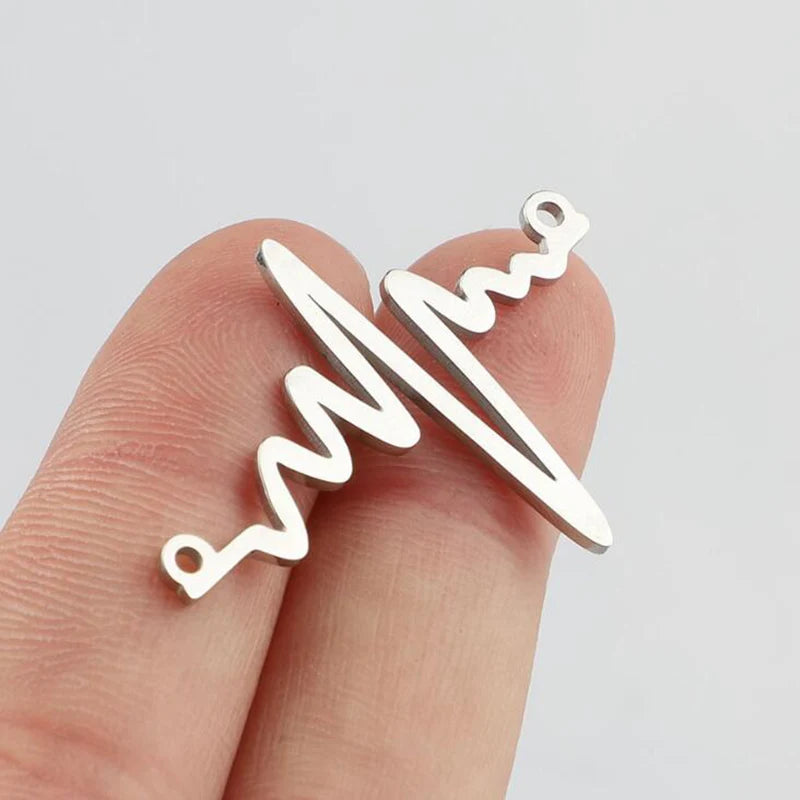 20pcs Stainless Steel EKG Pulse Charm Heartbeat Connectors