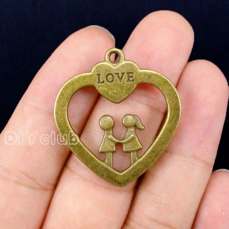 20pcs Antique Bronze Love Heart Charms Boy and Girl Pendant 33x30mm