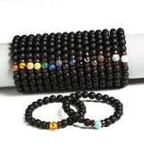 Men's Glass Beaded Bracelet Set with Chakra Natural Stone Beads