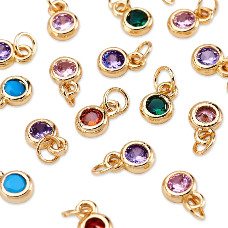 20pcs Brass CZ Birthstone Charms for DIY Earrings