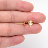 20pcs Minimalist Ear Post with 6mm Cup and Loop, Plated Brass