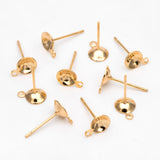 20pcs Minimalist Ear Post with 6mm Cup and Loop, Plated Brass