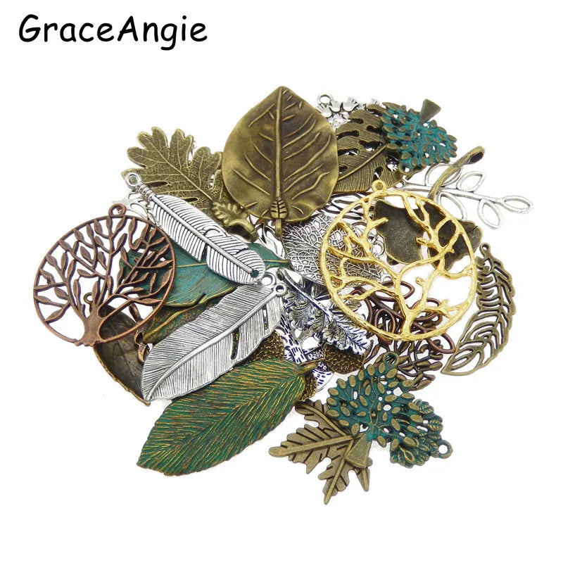 20pcs Mix Tree Leaves Charms Necklace Pendant Alloy Bracelet DIY Jewelry