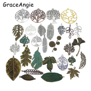 20pcs Mix Tree Leaves Charms Necklace Pendant Alloy Bracelet DIY Jewelry