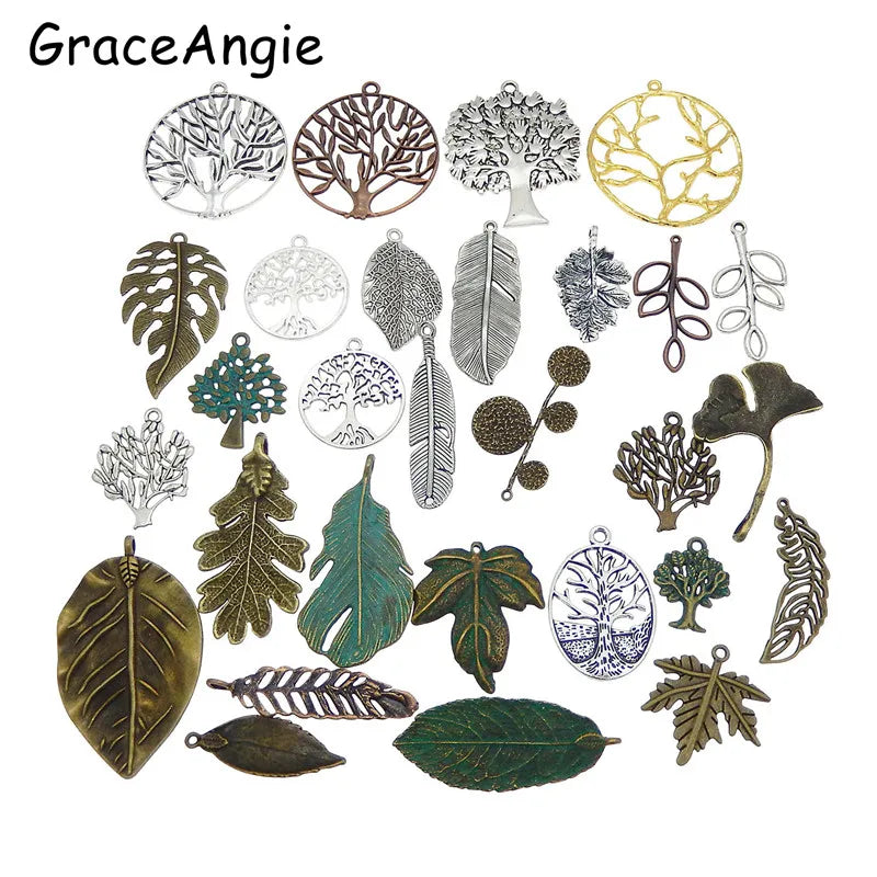 20pcs Mix Tree Leaves Charms Necklace Pendant Alloy Bracelet DIY Jewelry