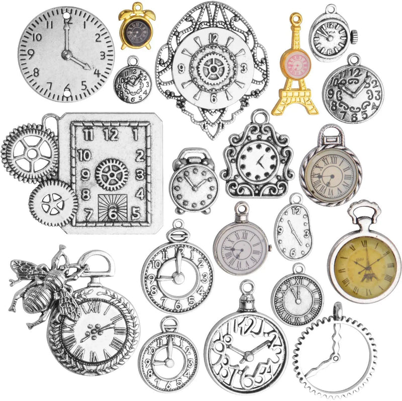 20pcs Mixed Antique Charms Alloy Clock Watch Gear Steampunk Pendants