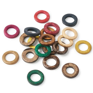20pcs Mixed Dyed Wood Hollow Beads Coconut Rings Jewelry Findings