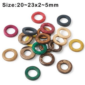 20pcs Mixed Dyed Wood Hollow Beads Coconut Rings Jewelry Findings