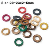 20pcs Mixed Dyed Wood Hollow Beads Coconut Rings Jewelry Findings