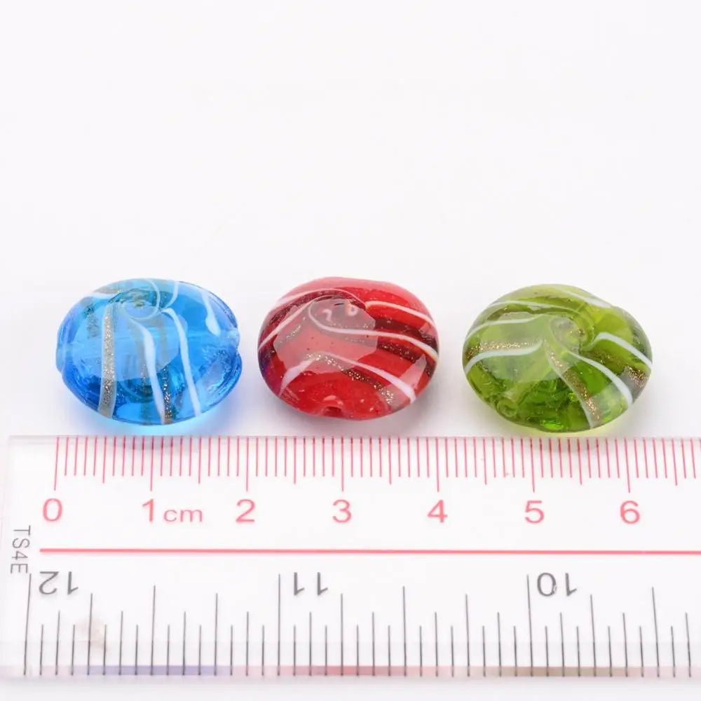 20pcs Mixed Flat Round Sand Lampwork Beads for Jewelry Making
