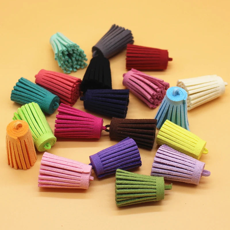 20pc Mixed Suede Tassel Keychain Charms 30mm