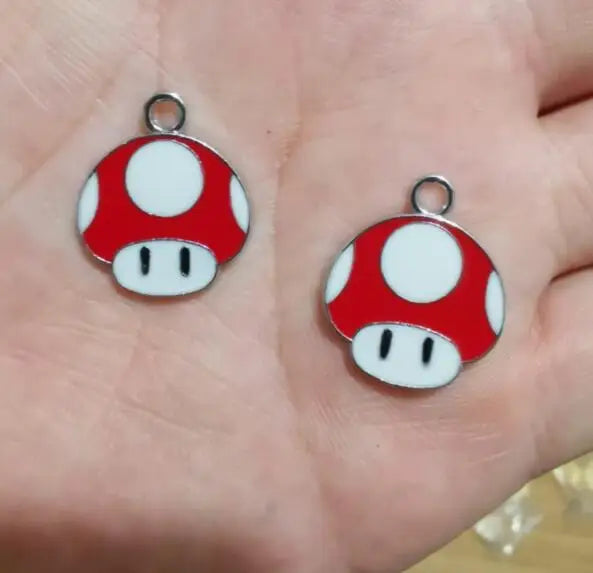 20pcs Mushroom Head Enamel Metal Charm Pendants for DIY Jewelry Making