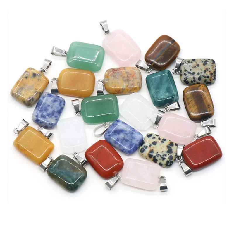 20pcs Natural Stone Pendant 20mm Rectangle Agates Quartz Crystal Charms DIY Bead