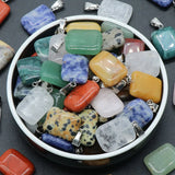 20pcs Natural Stone Pendant 20mm Rectangle Agates Quartz Crystal Charms DIY Bead