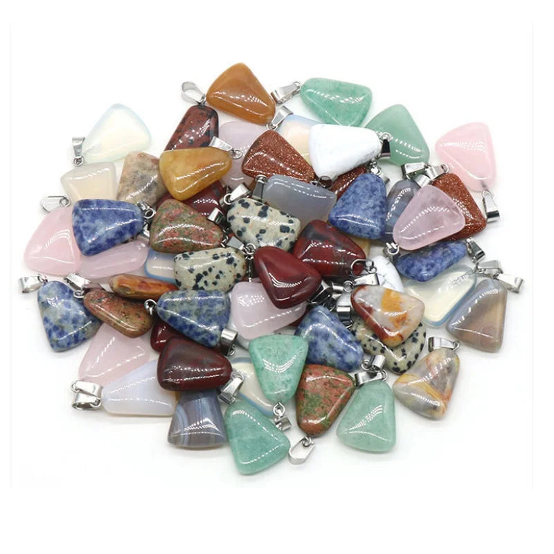 20pcs Natural Stone Pendant 20mm Trapezoid Carved Charms Agates Quartz Crystal