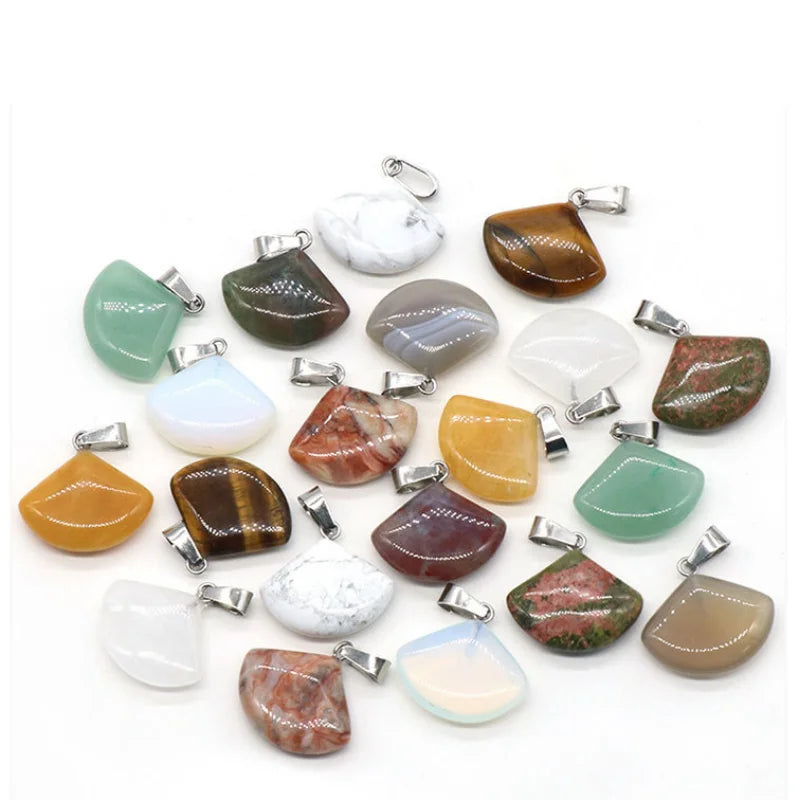 20pcs Natural Stone Pendant 22mm Fanshaped Agates Quartz Crystal Charms