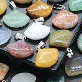 20pcs Natural Stone Pendant 22mm Fanshaped Agates Quartz Crystal Charms