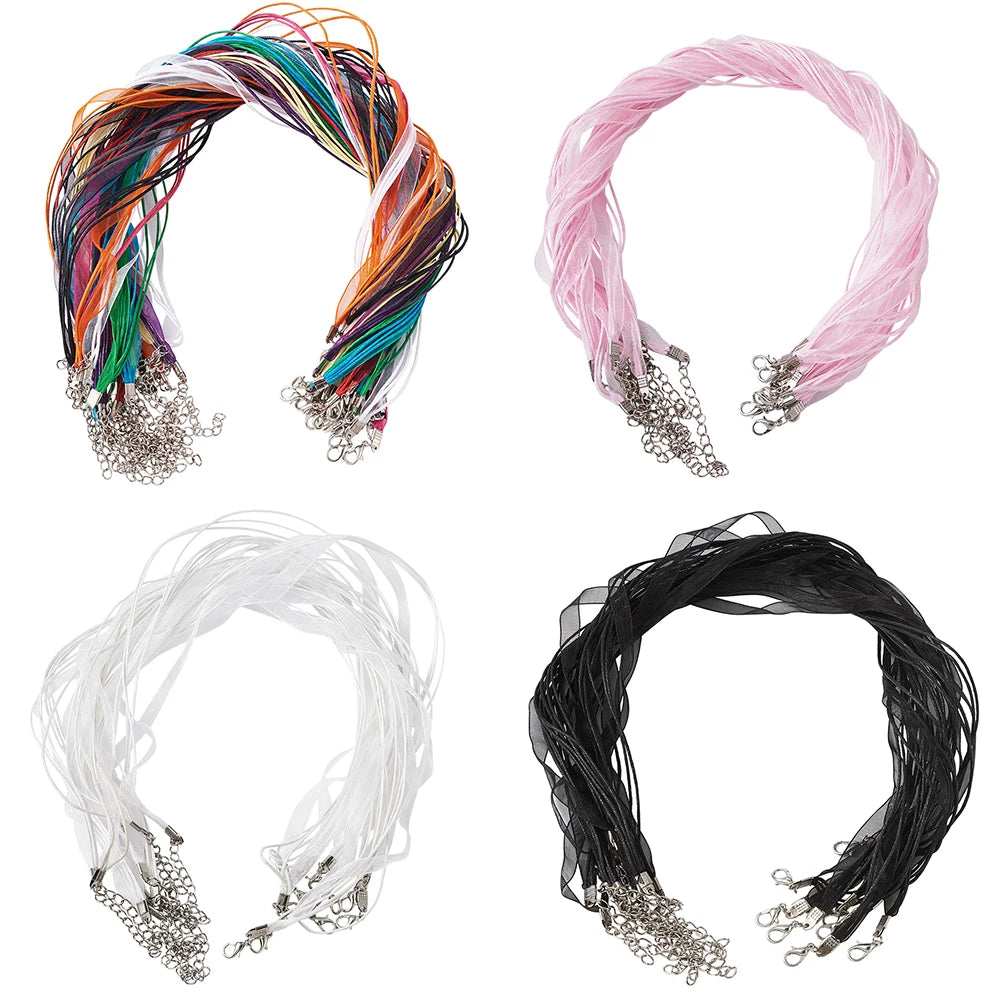 20pcs Organza Ribbon Necklace Cord Iron Clasp 430mm Long 6mm Wide
