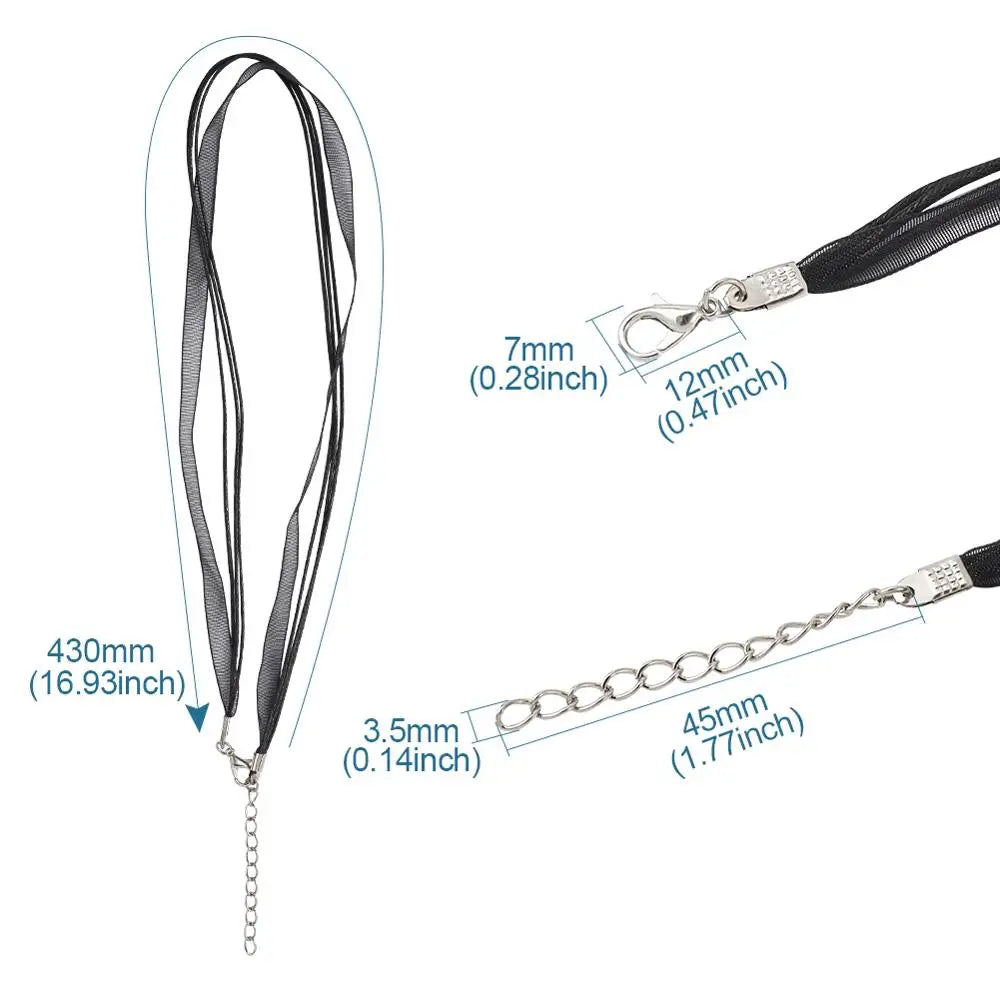 20pcs Organza Ribbon Necklace Cord Iron Clasp 430mm Long 6mm Wide