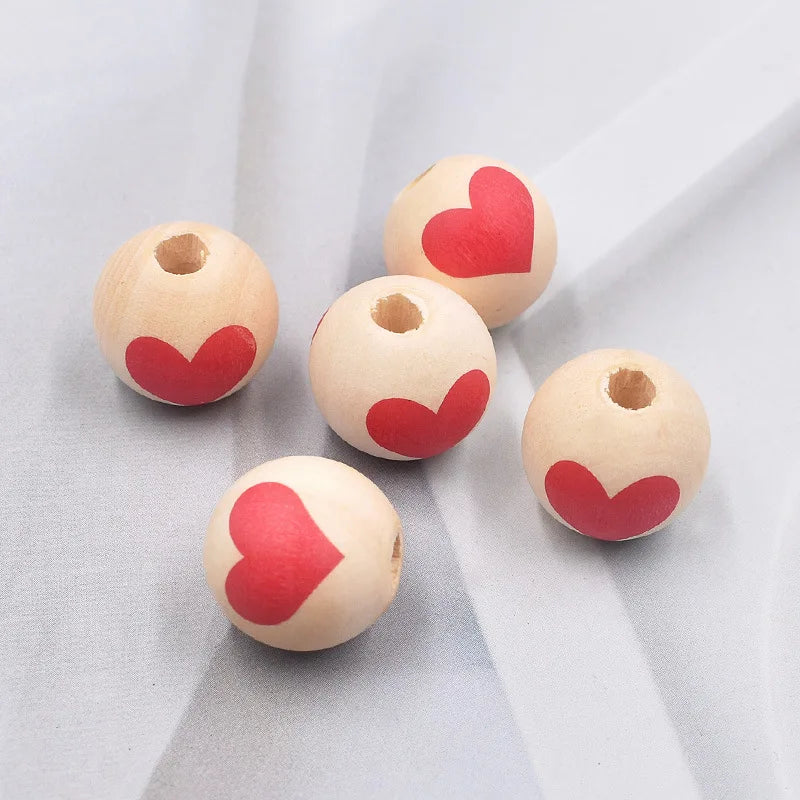 20pcs Heart-Shaped Wooden Beads 16mm Colorful Love Loose Beads
